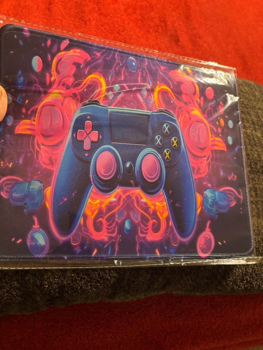 Neon Blue & Pink Gaming Controller Mouse Pad - Vibrant Desk Mat